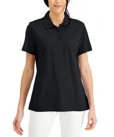 Cotton Short Sleeve Polo Shirt Deep Black $11.59 Tops
