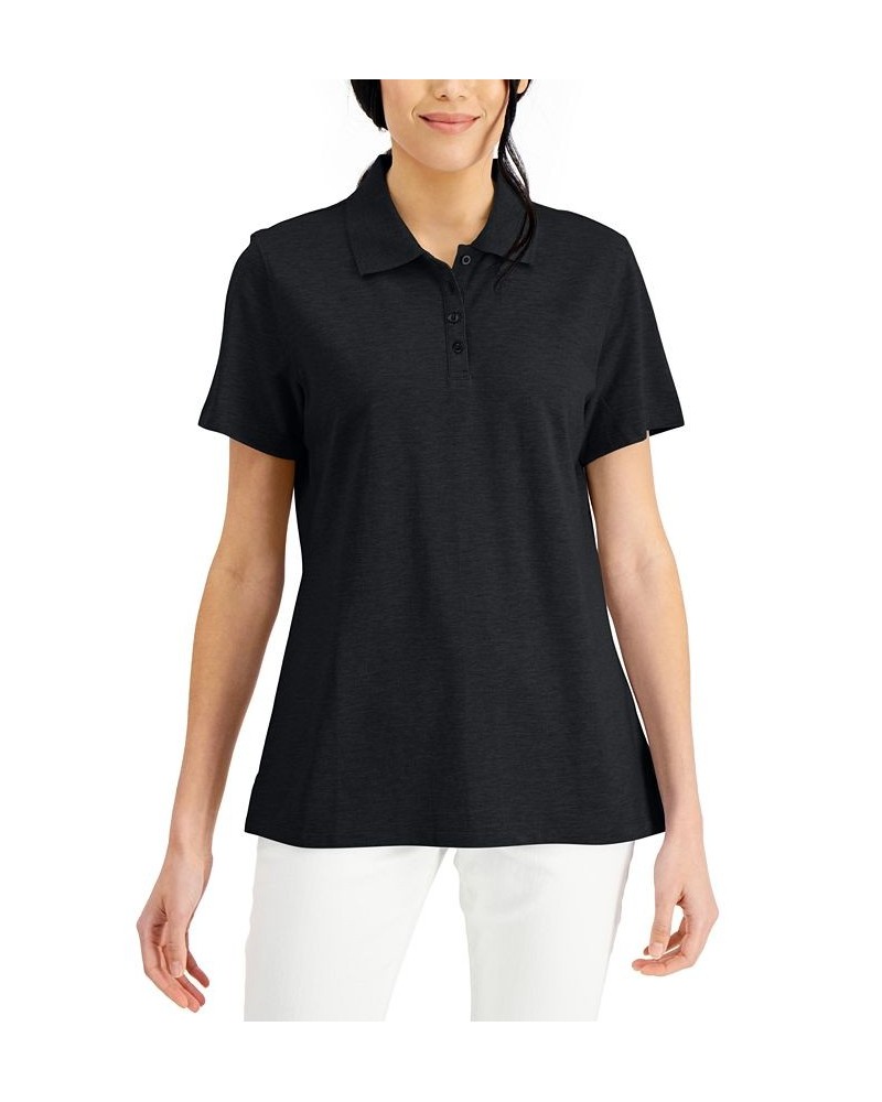 Cotton Short Sleeve Polo Shirt Deep Black $11.59 Tops