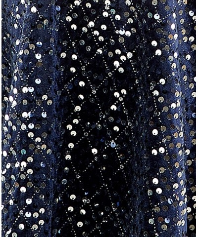 Juniors' Sequined Velvet Fit & Flare Dress Navy/Silver $22.01 Dresses