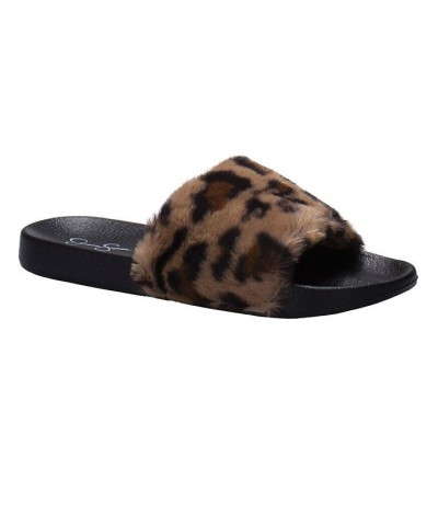 Women's Plush Faux Fur Slide Slipper Leopard $17.48 Shoes