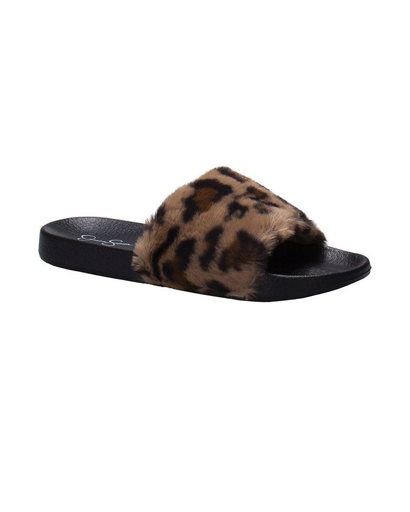 Women's Plush Faux Fur Slide Slipper Leopard $17.48 Shoes