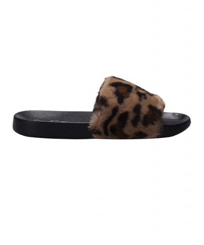 Women's Plush Faux Fur Slide Slipper Leopard $17.48 Shoes