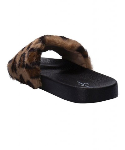 Women's Plush Faux Fur Slide Slipper Leopard $17.48 Shoes