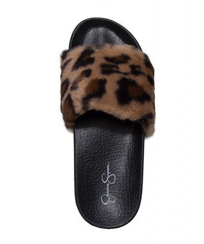 Women's Plush Faux Fur Slide Slipper Leopard $17.48 Shoes