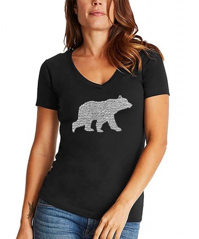 Women's V-neck Word Art Mama Bear T-shirt Black $15.40 Tops