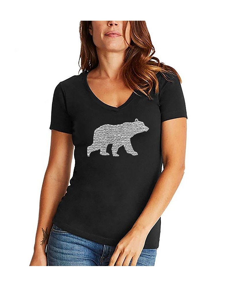 Women's V-neck Word Art Mama Bear T-shirt Black $15.40 Tops