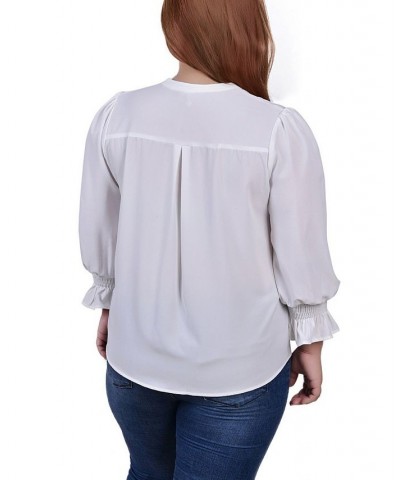 Plus Size Long Sleeve Y Neck Blouse White $12.78 Tops