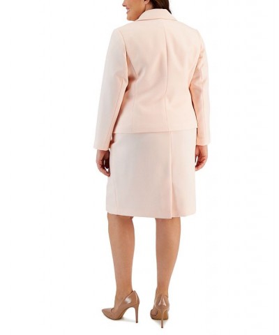 Plus Size Textured Two-Button Slim Skirt Suit Pink $88.00 Suits