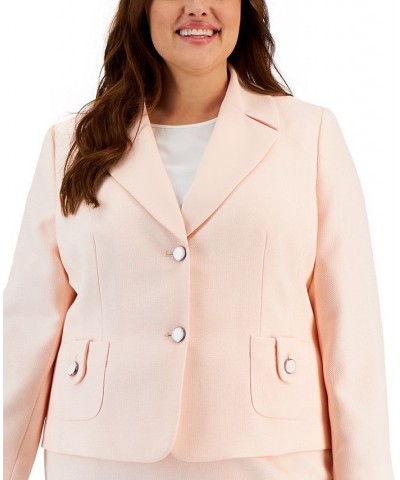 Plus Size Textured Two-Button Slim Skirt Suit Pink $88.00 Suits