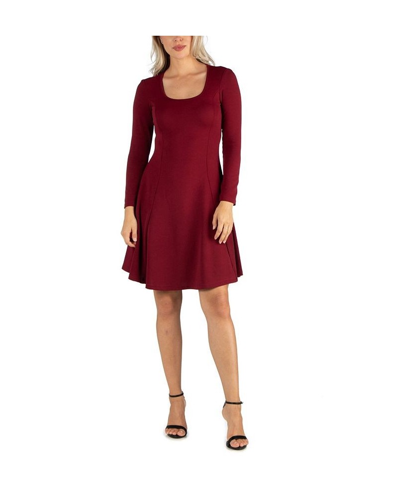 Women's Simple Long Sleeve Knee Length Flared Dress Red $18.00 Dresses