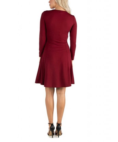 Women's Simple Long Sleeve Knee Length Flared Dress Red $18.00 Dresses