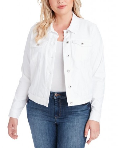Trendy Plus Size Denim Jacket Tie-Front Blouse & Soft Pants White $22.94 Pants