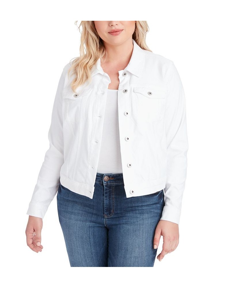 Trendy Plus Size Denim Jacket Tie-Front Blouse & Soft Pants White $22.94 Pants