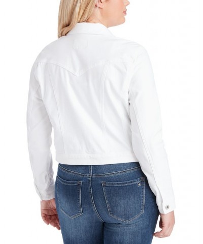 Trendy Plus Size Denim Jacket Tie-Front Blouse & Soft Pants White $22.94 Pants