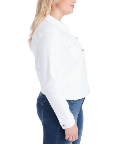 Trendy Plus Size Denim Jacket Tie-Front Blouse & Soft Pants White $22.94 Pants