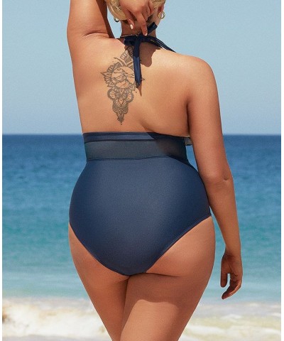 Women's Release Happiness Wrapped Halter Plus Size One Piece Swimsuit Navy $27.49 Swimsuits