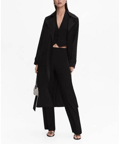 Women's Satin Belted Trench Coat Black $108.00 Jackets