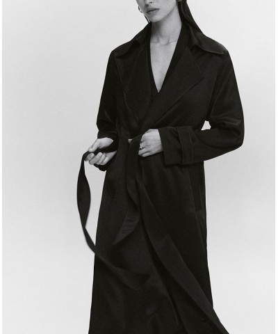 Women's Satin Belted Trench Coat Black $108.00 Jackets