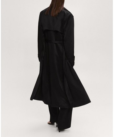 Women's Satin Belted Trench Coat Black $108.00 Jackets