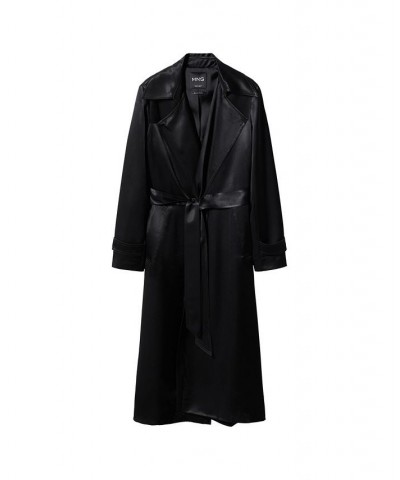 Women's Satin Belted Trench Coat Black $108.00 Jackets