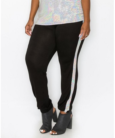 Plus Size Sequin Side Contrast Jogger Pants Blush Black $18.86 Pants