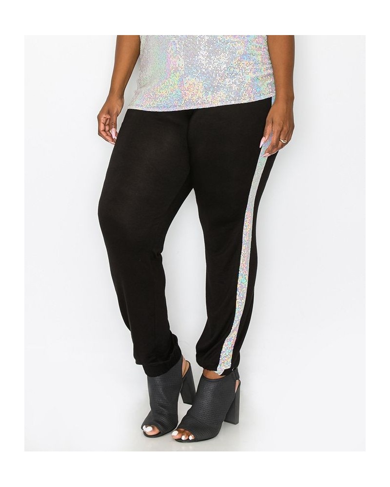 Plus Size Sequin Side Contrast Jogger Pants Blush Black $18.86 Pants