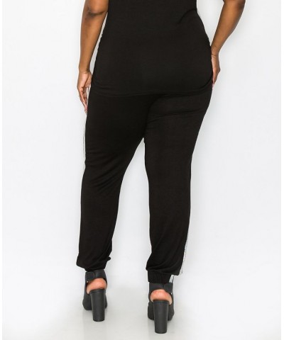 Plus Size Sequin Side Contrast Jogger Pants Blush Black $18.86 Pants