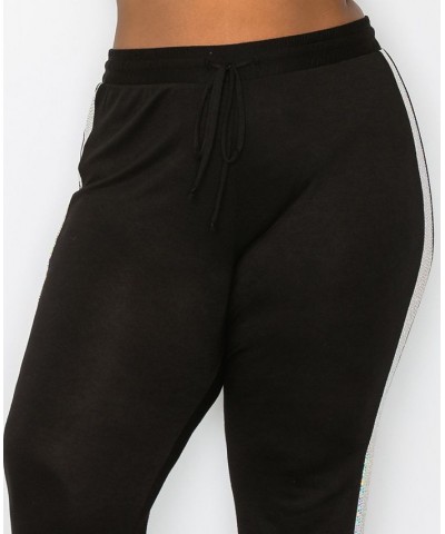 Plus Size Sequin Side Contrast Jogger Pants Blush Black $18.86 Pants