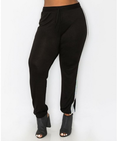 Plus Size Sequin Side Contrast Jogger Pants Blush Black $18.86 Pants