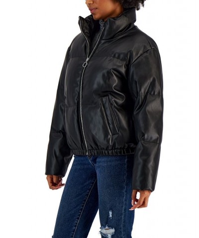 Juniors' Cropped Faux-Leather Puffer Coat Black $26.64 Coats