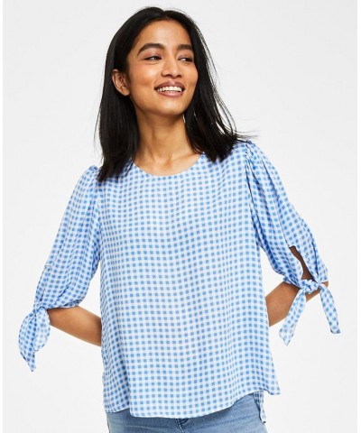 Women's Gingham Tie-Sleeve Blouse Ocean Spray $26.82 Tops