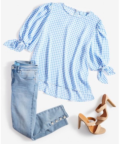 Women's Gingham Tie-Sleeve Blouse Ocean Spray $26.82 Tops