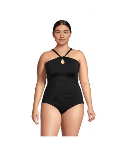 Women's Plus Size High Neck to One Shoulder Multi Way One Piece Swimsuit Black $46.23 Swimsuits