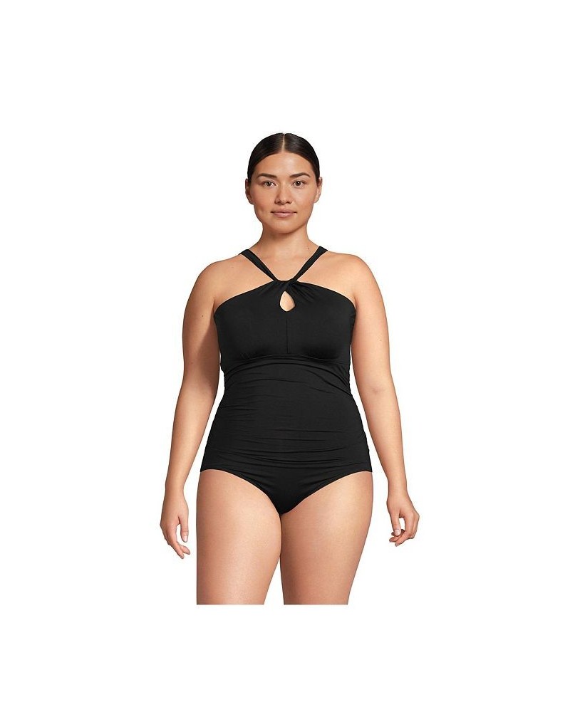 Women's Plus Size High Neck to One Shoulder Multi Way One Piece Swimsuit Black $46.23 Swimsuits