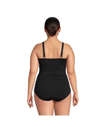 Women's Plus Size High Neck to One Shoulder Multi Way One Piece Swimsuit Black $46.23 Swimsuits