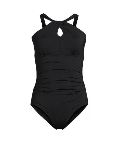 Women's Plus Size High Neck to One Shoulder Multi Way One Piece Swimsuit Black $46.23 Swimsuits