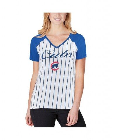 Women's White and Royal Chicago Cubs Vigor Pinstripe T-shirt White $21.19 Tops