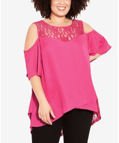 Plus Size Sara Lace Cold Shoulder Top Fuschia $29.67 Tops