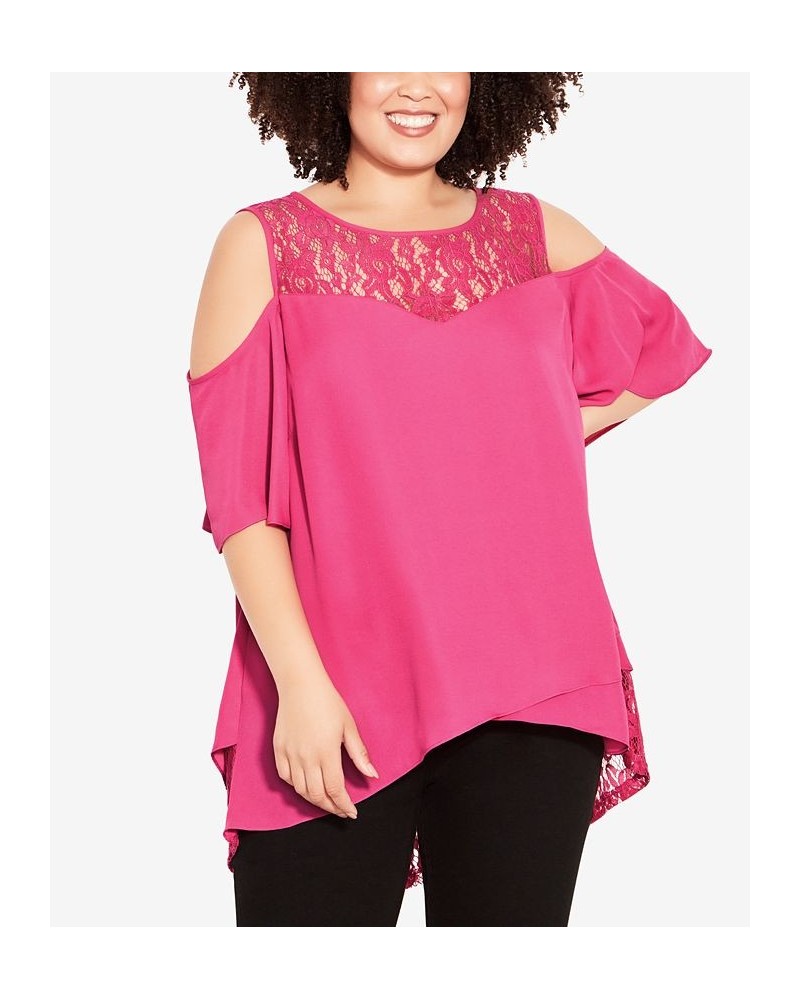 Plus Size Sara Lace Cold Shoulder Top Fuschia $29.67 Tops