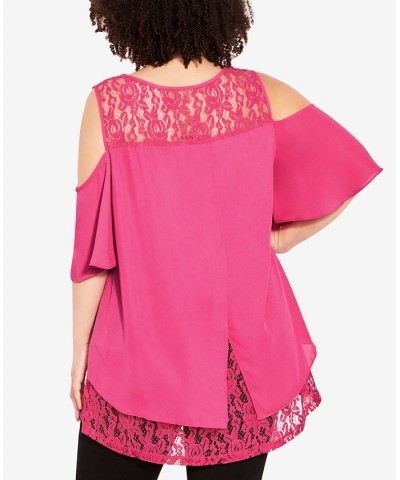 Plus Size Sara Lace Cold Shoulder Top Fuschia $29.67 Tops