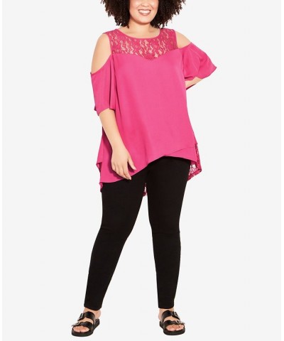 Plus Size Sara Lace Cold Shoulder Top Fuschia $29.67 Tops