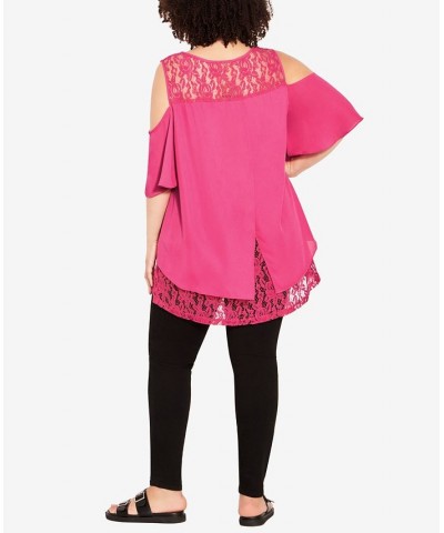 Plus Size Sara Lace Cold Shoulder Top Fuschia $29.67 Tops