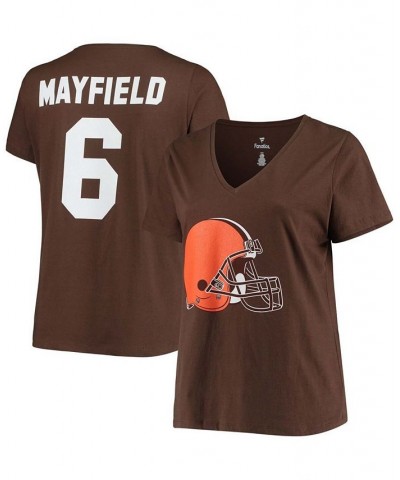 Women's Plus Size Baker Mayfield Brown Cleveland Browns Name Number V-Neck T-shirt Brown $23.40 Tops