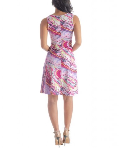 Women's Sleeveless Knee Length Tank Dress Pink Multi $40.69 Dresses