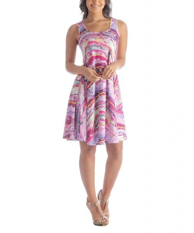 Women's Sleeveless Knee Length Tank Dress Pink Multi $40.69 Dresses