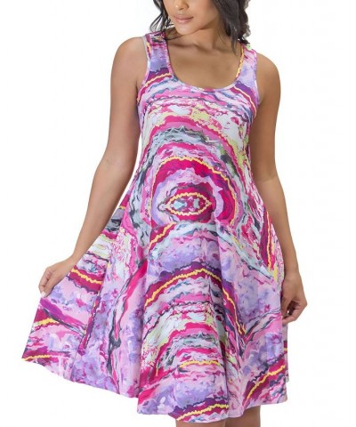 Women's Sleeveless Knee Length Tank Dress Pink Multi $40.69 Dresses