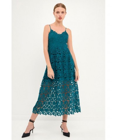Women's Lace Cami Midi Dress Teal $37.40 Dresses