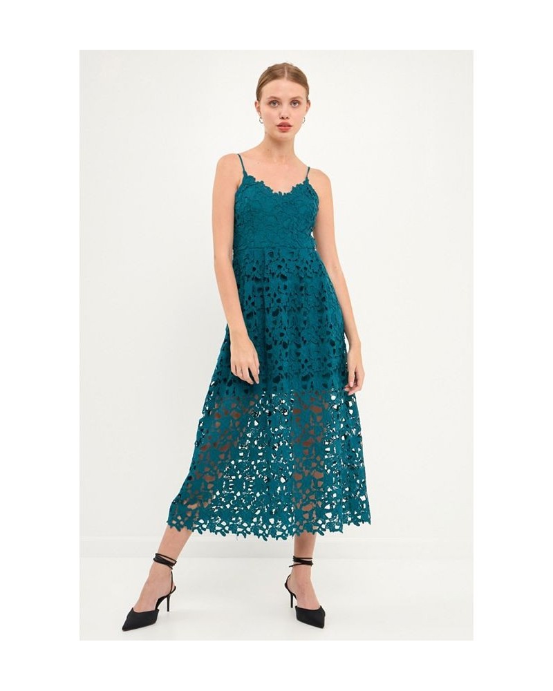 Women's Lace Cami Midi Dress Teal $37.40 Dresses