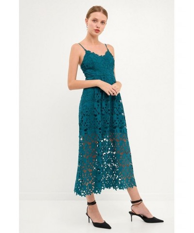 Women's Lace Cami Midi Dress Teal $37.40 Dresses