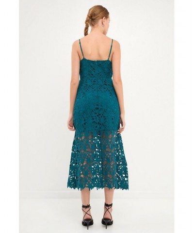 Women's Lace Cami Midi Dress Teal $37.40 Dresses